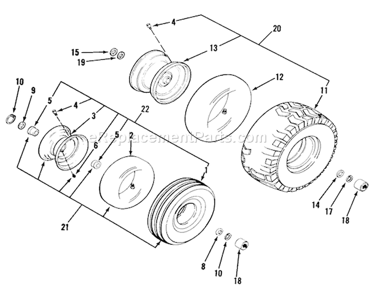 Wheels And Tires Diagram and Parts List for A3-053201 1982 Toro Lawn Tractor