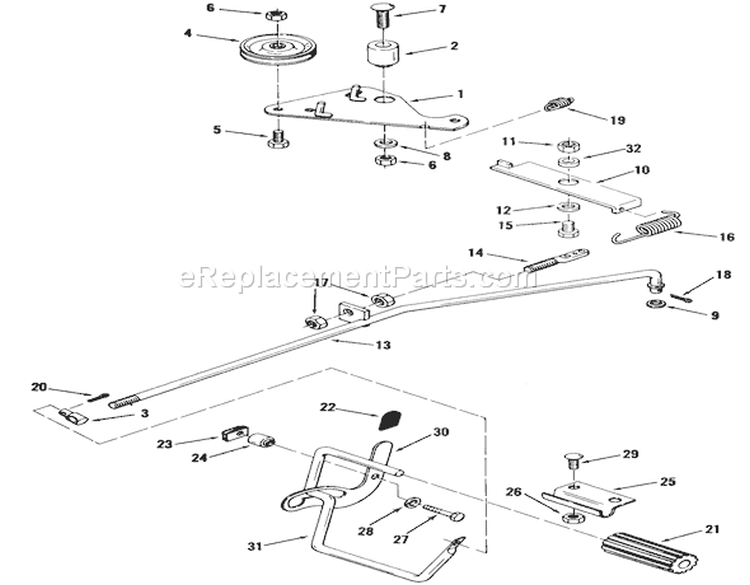 Brake And Clutch Linkage Diagram and Parts List for A3-053201 1982 Toro Lawn Tractor