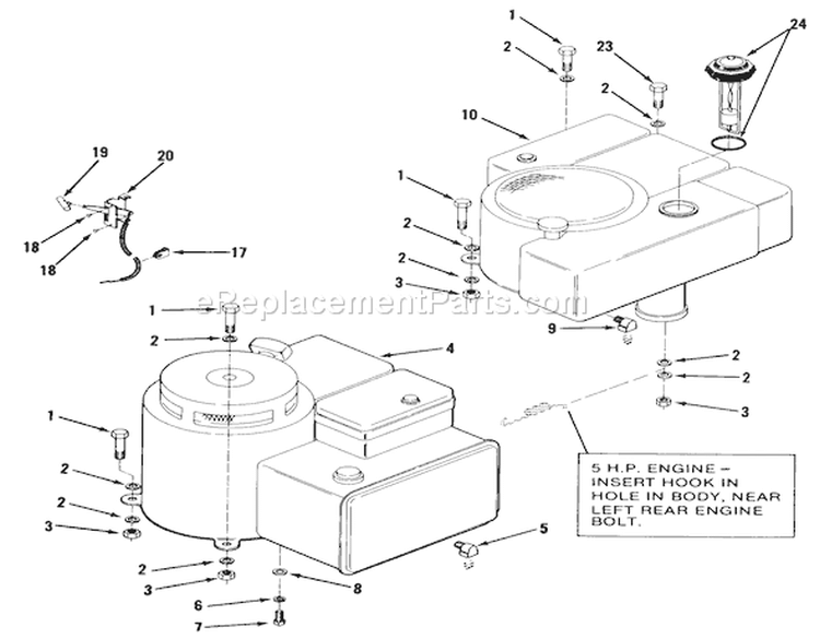 Engine, Throttle Control And Exhaust System Diagram and Parts List for A3-053201 1982 Toro Lawn Tractor