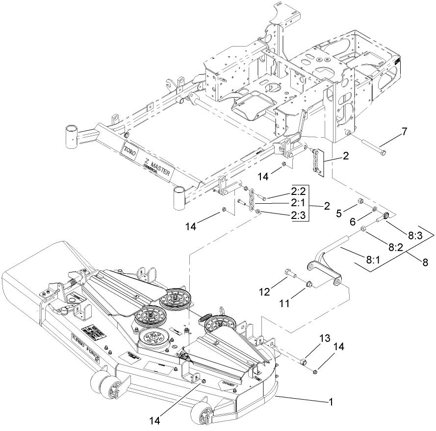Deck Connection Assembly Diagram and Parts List for 74450TE (290000001-290999999)(2009) Toro Lawn Mower