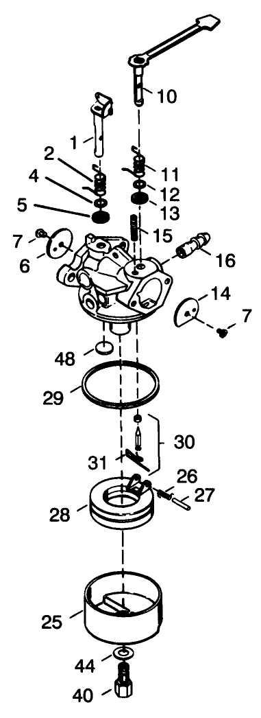 Carburetor No. 632641 Diagram and Parts List for 38196 4900001 - 4999999 Toro Snow Blower