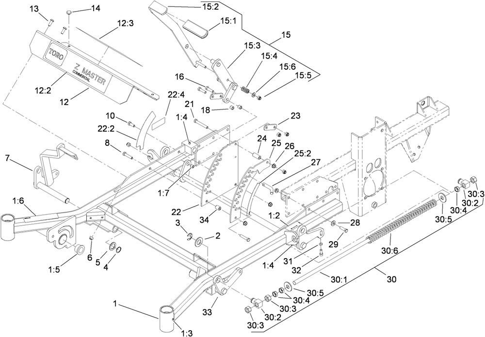 Front Frame Assembly Diagram and Parts List for 74268 (311000001-311999999)(2011) Toro Lawn Mower