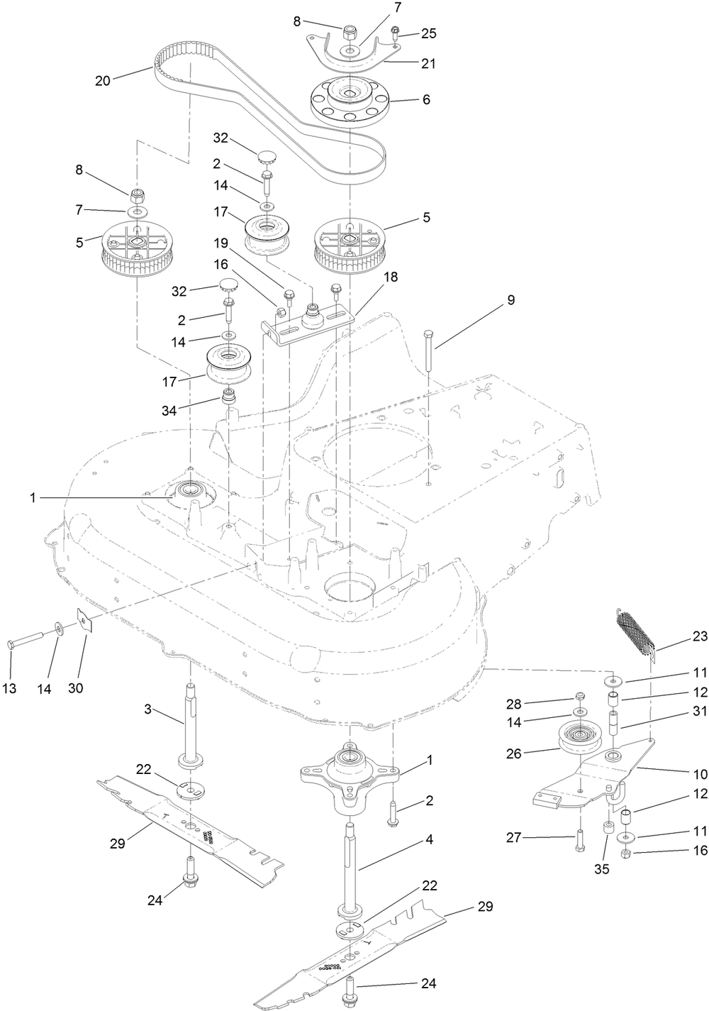 Spindle And Blade Assembly Diagram and Parts List for 22205TE (316000001-316999999)(2016) Toro Lawn Mower