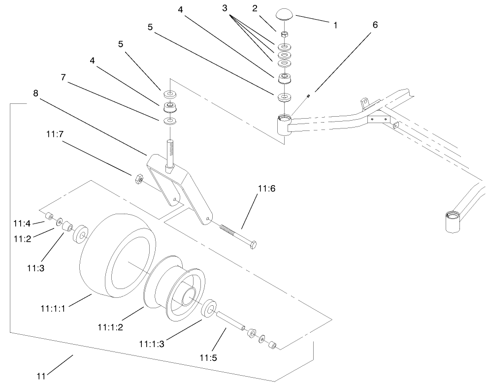 Rear Frame And Wheel Assembly Diagram and Parts List for 74212 (200000001-200999999)(2000) Toro Lawn Mower