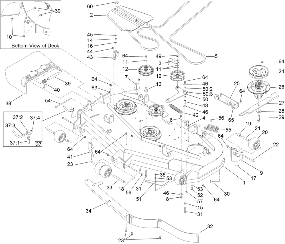 Deck Assembly Diagram and Parts List for 74267 403247200-999999999 Toro Lawn Mower