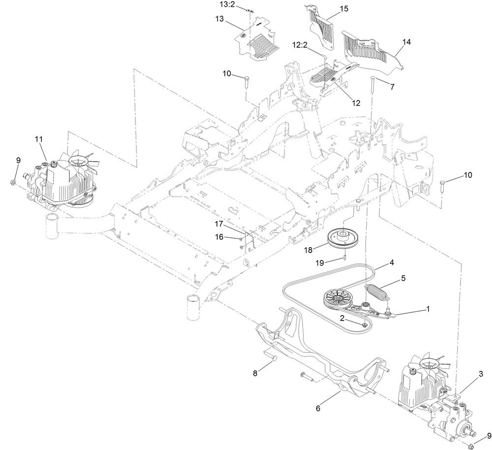 Hydraulic Drive Assembly Diagram and Parts List for 74945 401800000-403226783 Toro Lawn Tractor