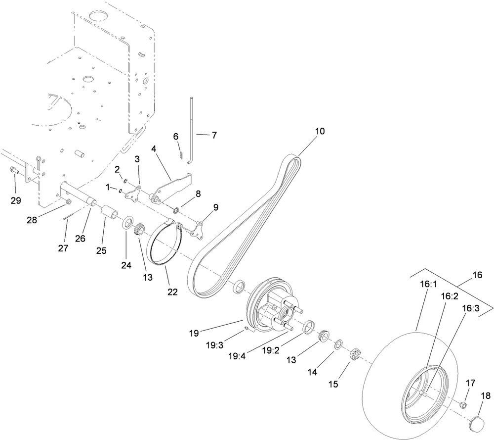Wheel Drive And Brake Assembly Diagram and Parts List for 30070 404320000-999999999 Toro Lawn Mower