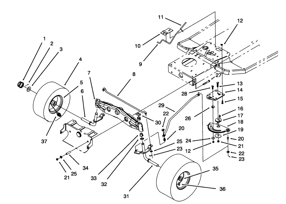 Front Axle Assembly Diagram and Parts List for 71203 3900001 - 3999999 Toro Lawn Tractor