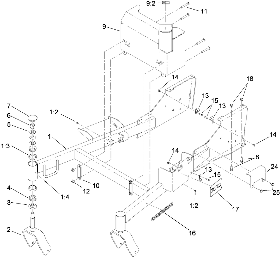 Frame And Muffler Guard Assembly Diagram and Parts List for 74558 (290003001-290999999)(2009) Toro Lawn Mower
