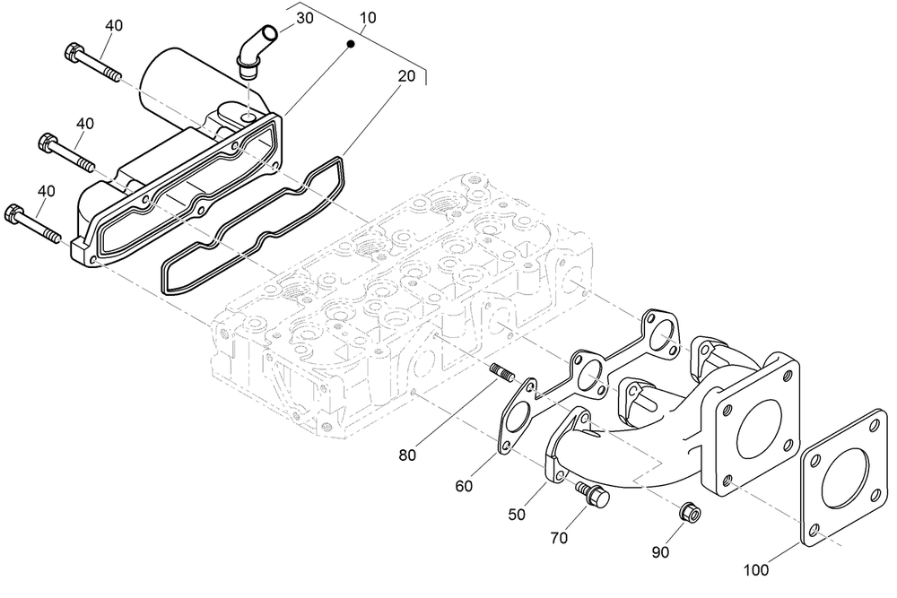 Inlet And Exhaust Manifold Assembly Diagram and Parts List for 74264TE (314000001-314999999)(2014) Toro Lawn Mower