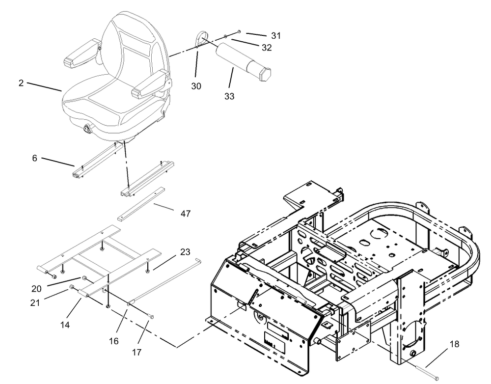 Seat Assembly 2 Diagram and Parts List for 74213 (230006001-230999999)(2003) Toro Lawn Mower