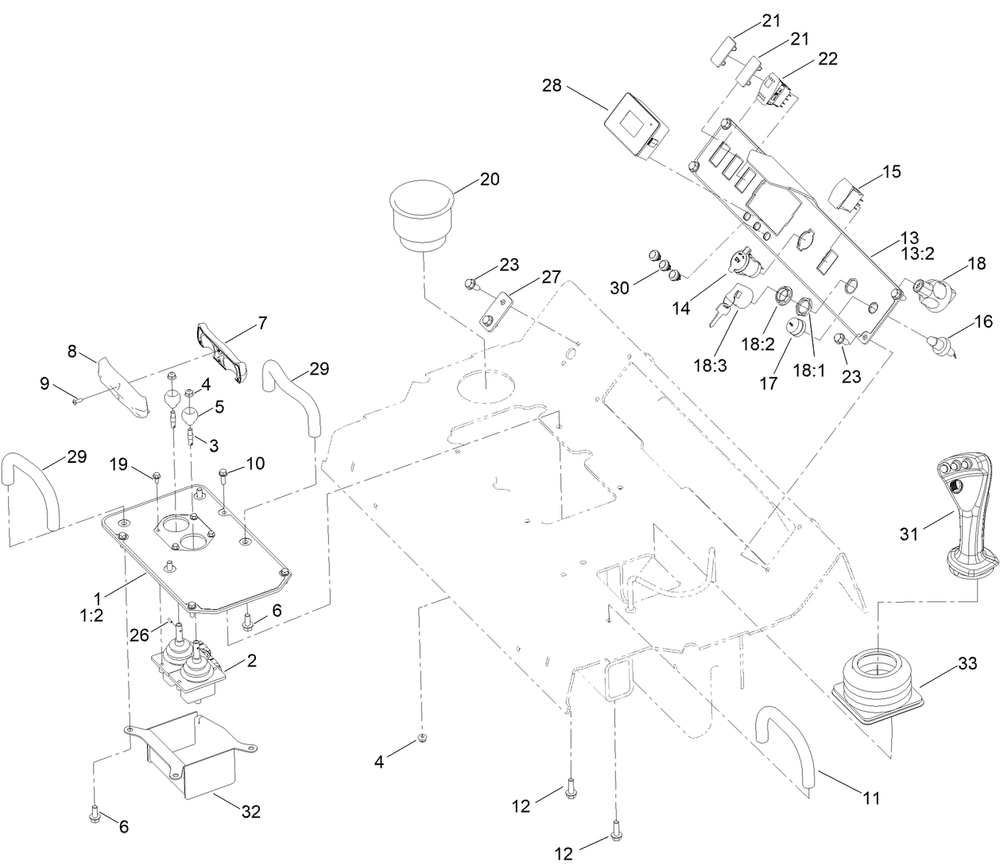 Control Console Assembly Diagram and Parts List for 22530 414400000 - 999999999 Toro Lawn Tractor Accessories