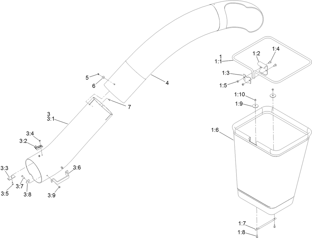 Tube And Bag Assembly Diagram and Parts List for 78555 412200000 - 999999999 Toro Lawn Tractor