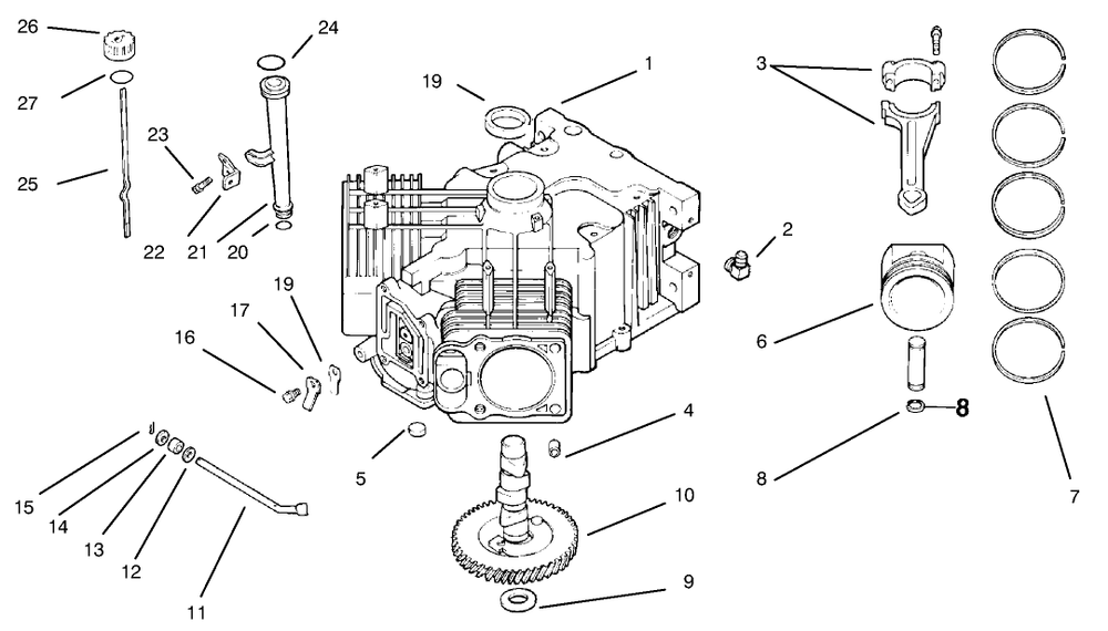 Crankcase Diagram and Parts List for 30183 890001 - 899999 Toro Lawn Tractor Accessories