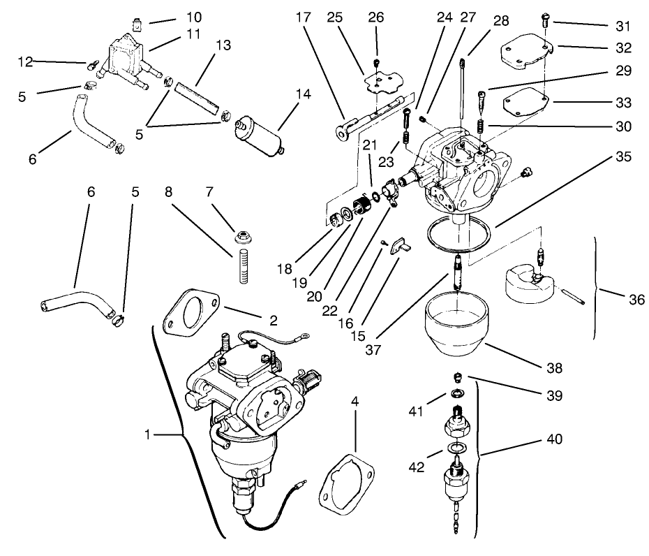 Fuel System Diagram and Parts List for 74105 79000001 - 79999999 Toro Lawn Tractor