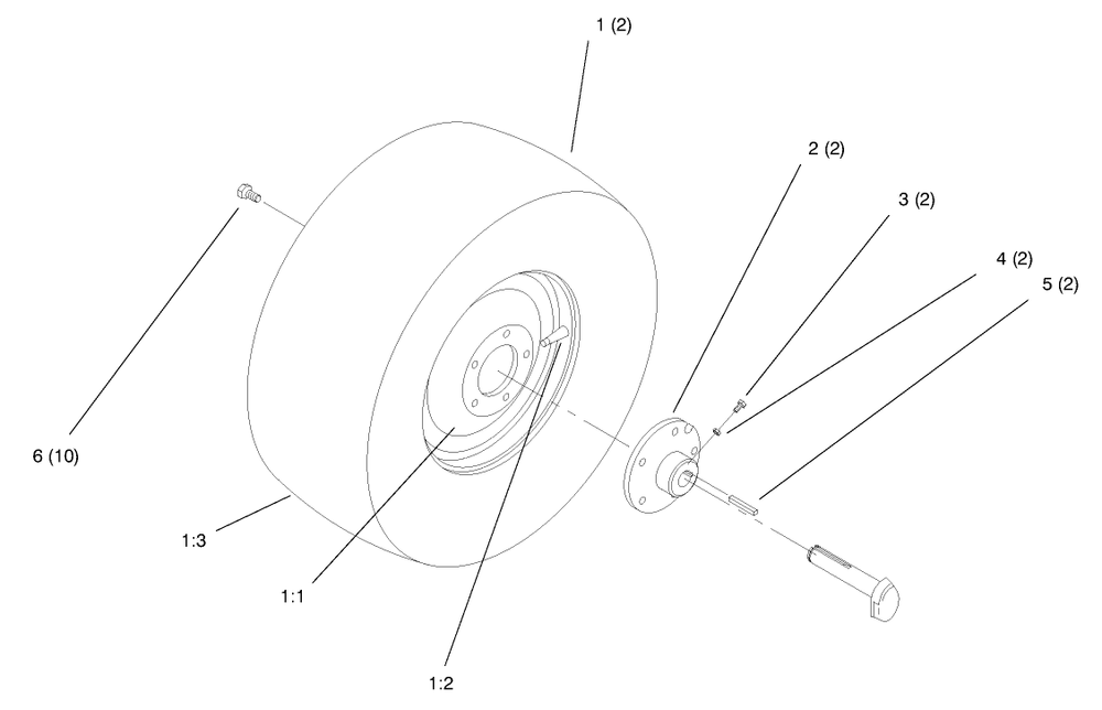 Rear Wheel Diagram and Parts List for 72045 7900001 - 7999999 Toro Lawn Tractor
