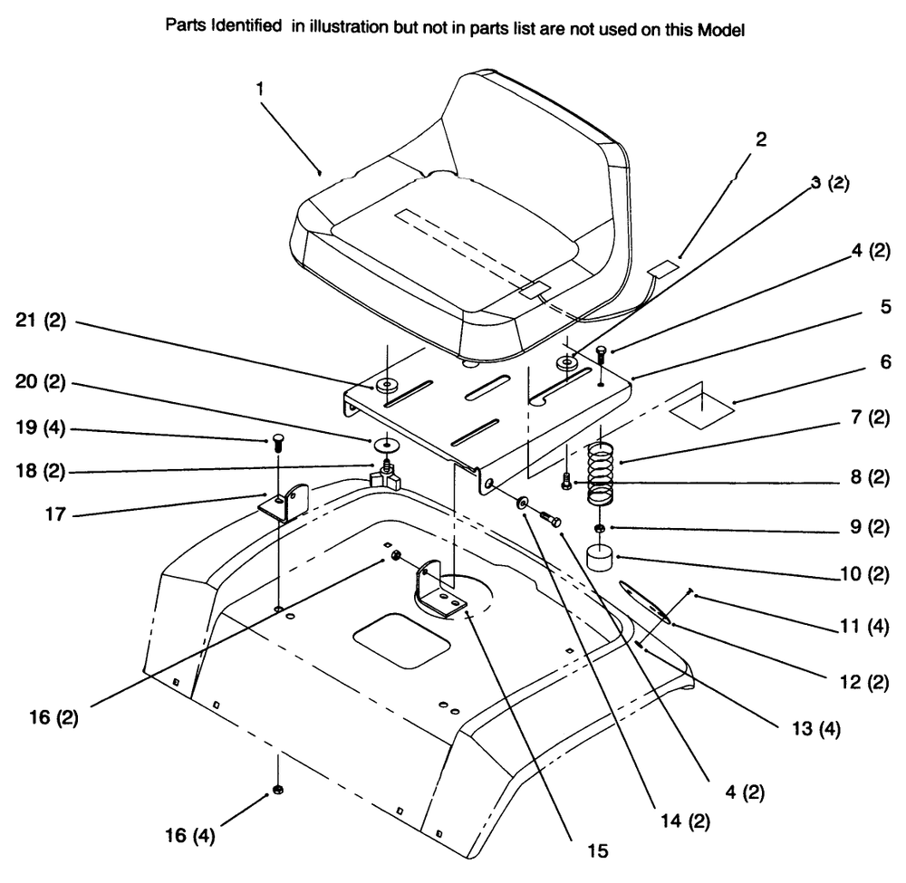 Seat Diagram and Parts List for 72045 6900001 - 6999999 Toro Lawn Tractor