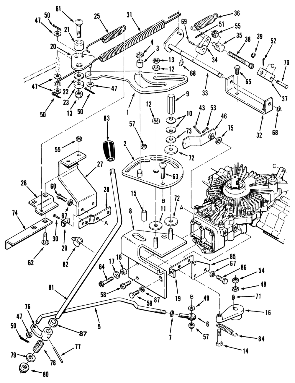 Transmission Linkage Assembly (212-H) Diagram and Parts List for R2-12O502 2000001 - 2999999 Toro Lawn Tractor