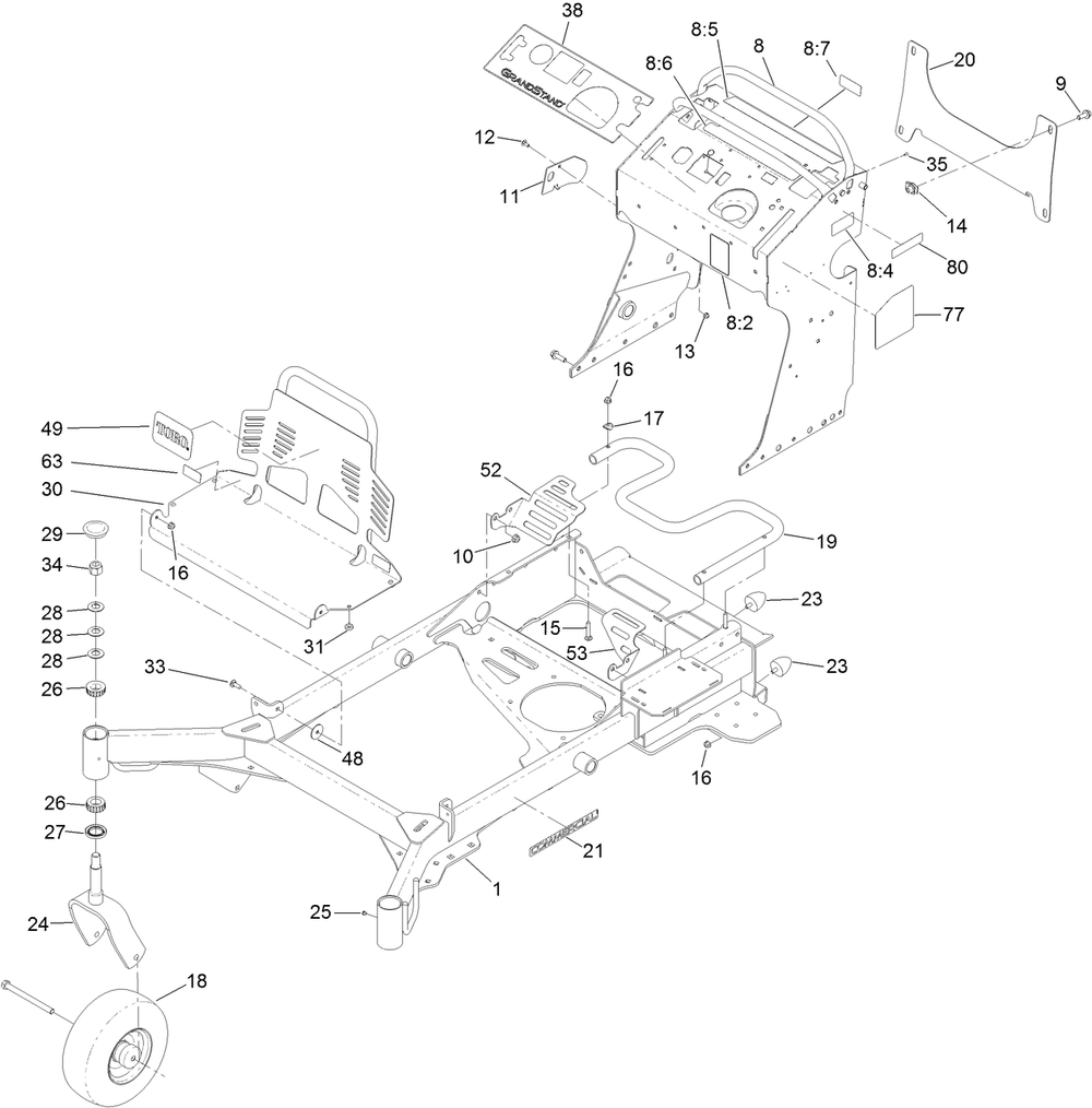 Frame Assembly Diagram and Parts List for 74513 404314200-999999999 Toro Lawn Mower