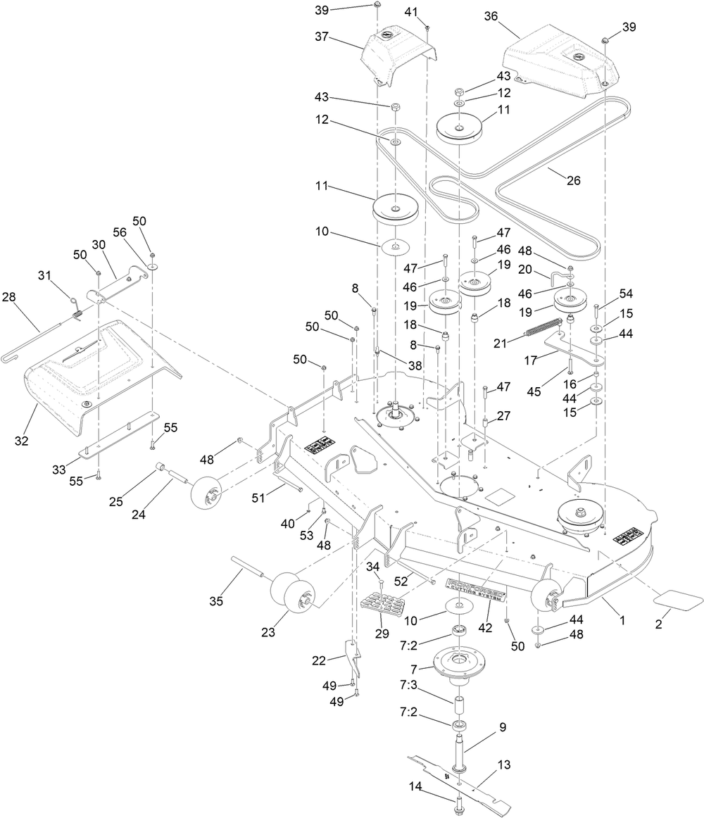 Deck Assembly Diagram and Parts List for 76604 415400000 - 417455999 Toro Lawn Tractor