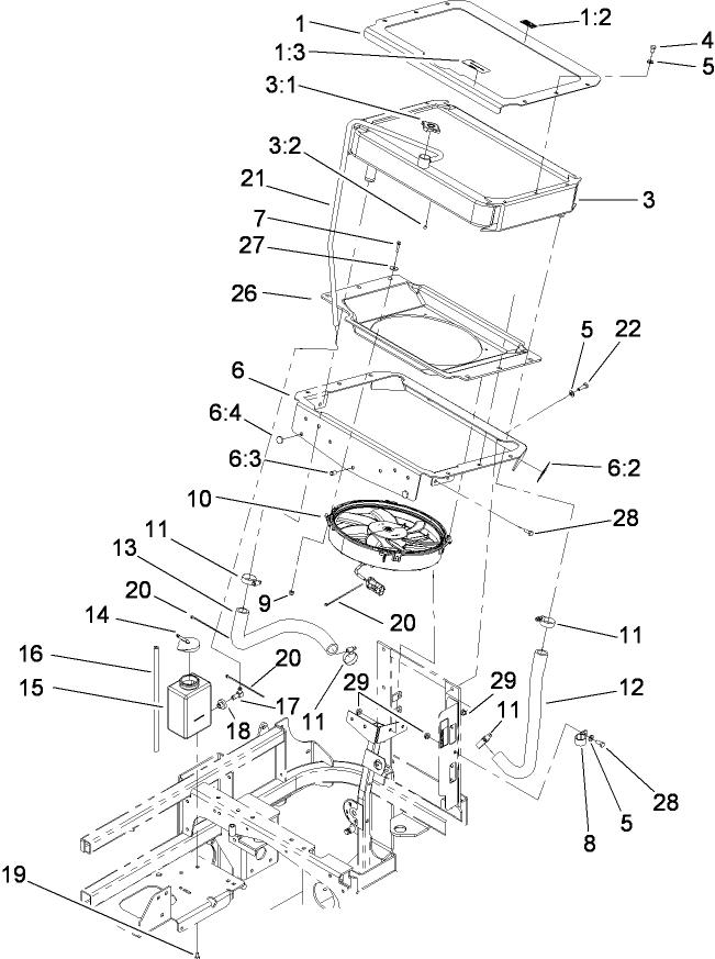 Cooling System Assembly Diagram and Parts List for 74274 (290000001-290999999)(2009) Toro Lawn Mower