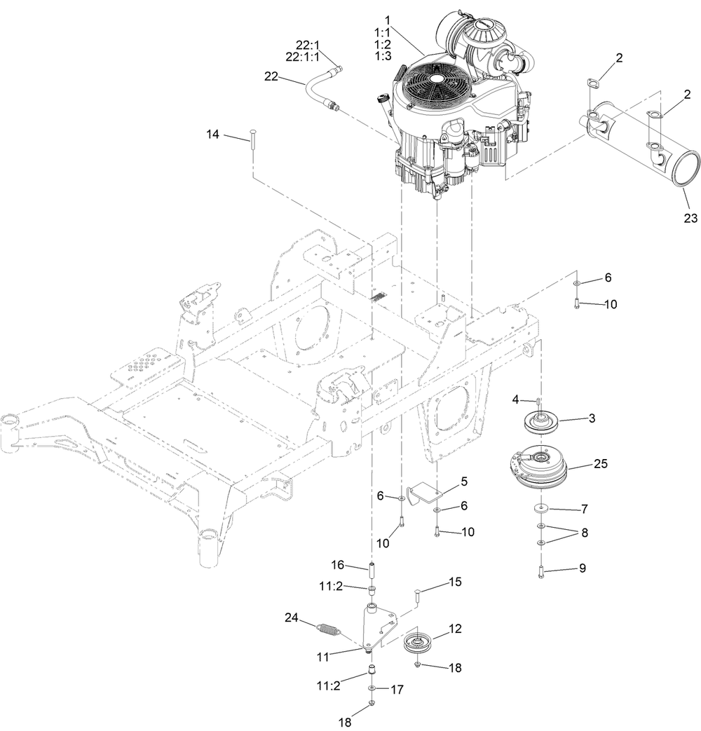 Engine, Clutch And Muffler Assembly Diagram and Parts List for 74050 414386851 - 999999999 Toro Lawn Tractor
