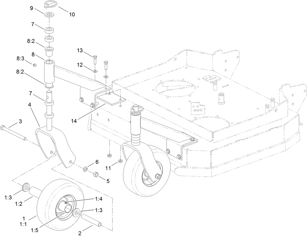 Caster Assembly Diagram and Parts List for 2710 313000001 - 313999999 Toro Lawn Tractor Accessories