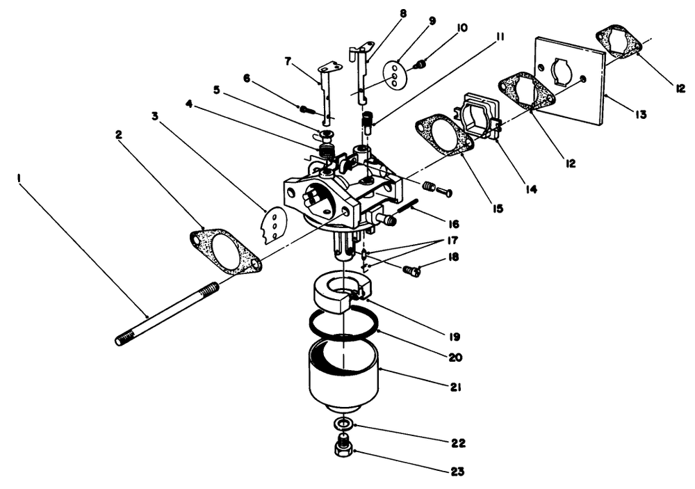 Carburetor Assembly Diagram and Parts List for 22025 6000001 - 6999999 Toro Lawn Mower