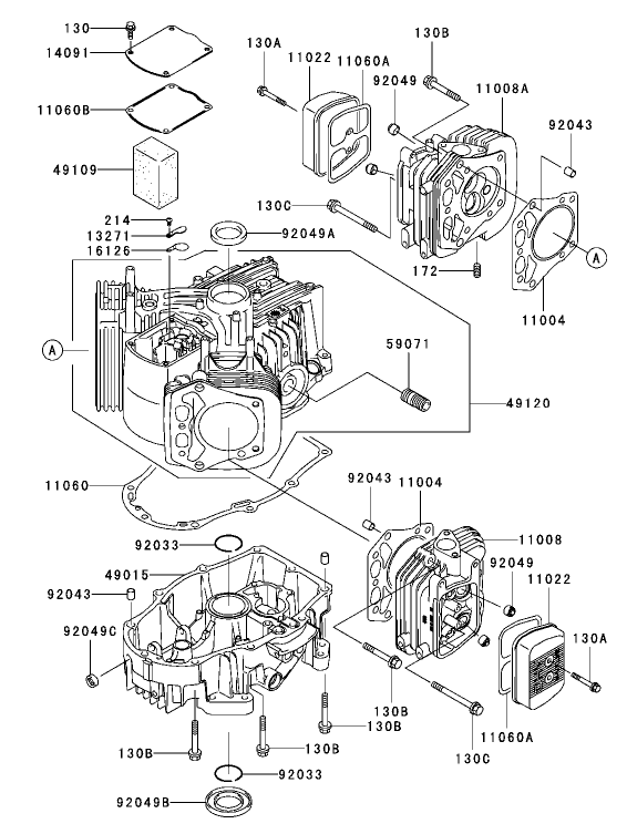 Cylinder And Crankcase Assembly Diagram and Parts List for 74416 (250000001-250005000)(2005) Toro Lawn Mower