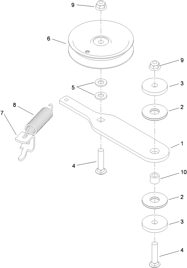 Spring Idler Assembly Diagram and Parts List for 74568TE (310000001-310999999)(2010) Toro Lawn Mower