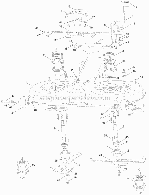 Mower Housing Assembly Diagram and Parts List for 74585 316000001-316999999 Toro Lawn Mower