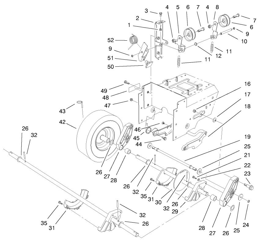Traction Drive Assembly Diagram and Parts List for 38558 99000001 - 99999999 Toro Snow Blower