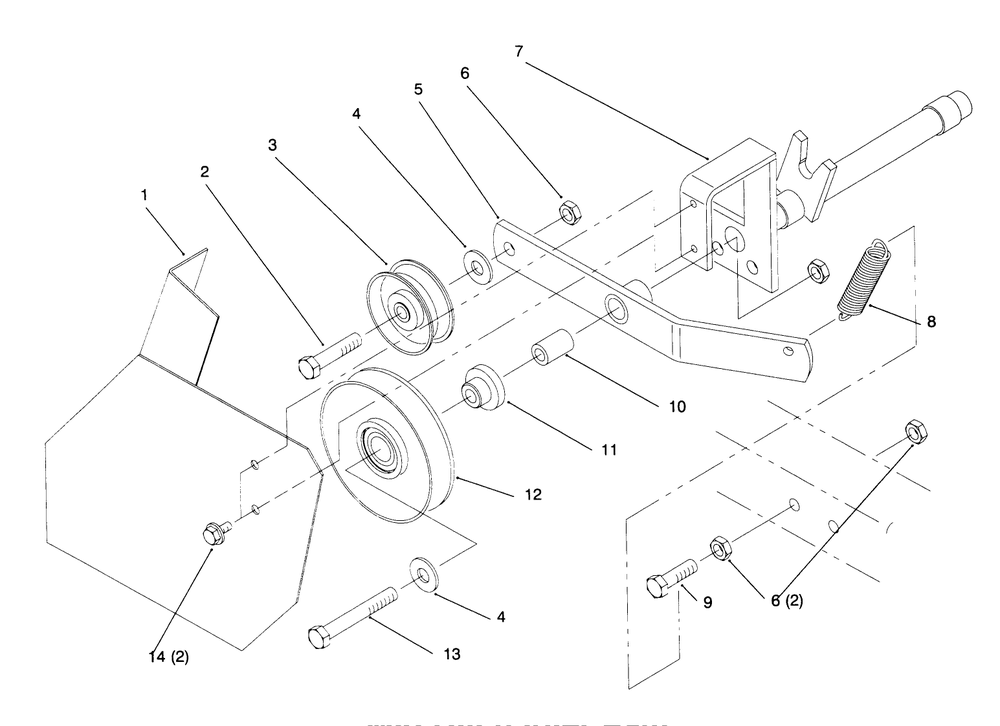 Mid Hitch Idler Asm Diagram and Parts List for 79370 5900001 - 5999999 Toro Lawn Tractor