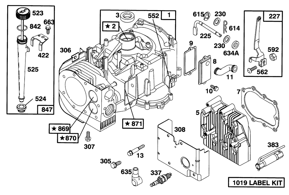 Engine Briggs & Stratton Model 283707-0156-01 Diagram and Parts List for 71201 6900001 - 6999999 Toro Lawn Tractor