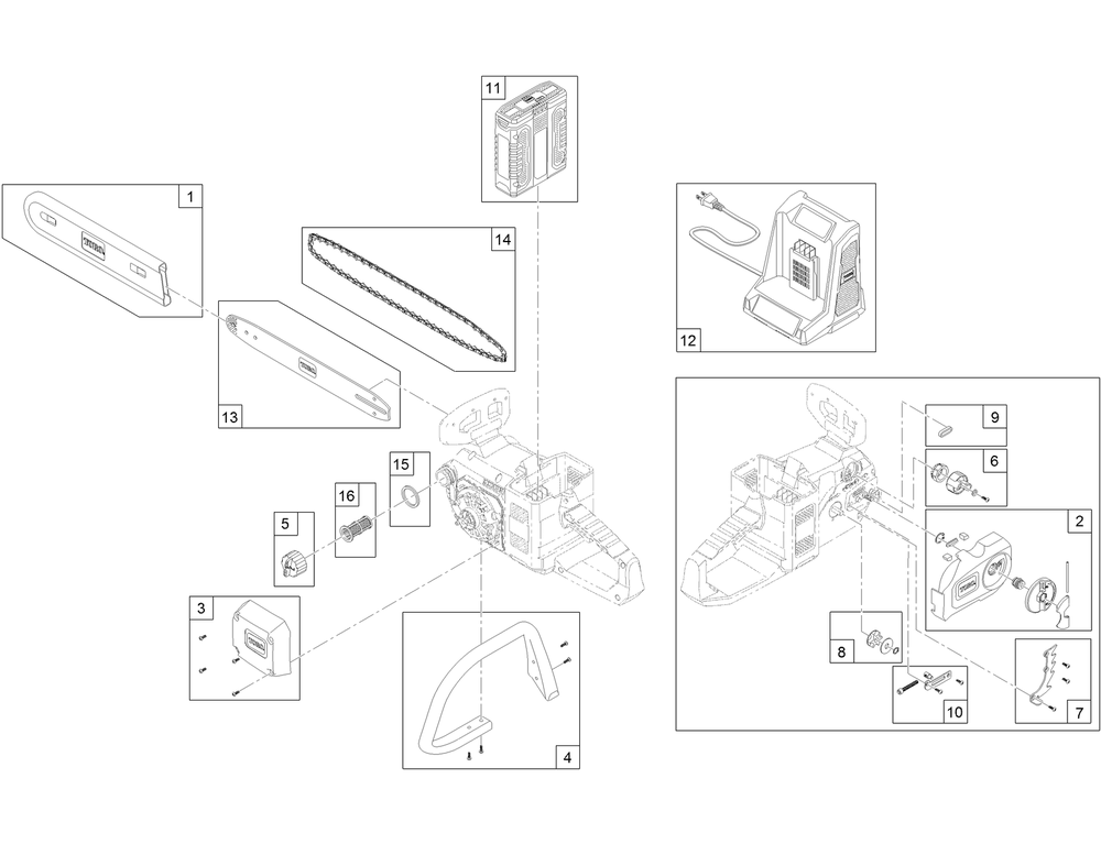 Cordless Chainsaw Assembly Diagram and Parts List for 51880 322000001-322999999 Toro Chainsaw