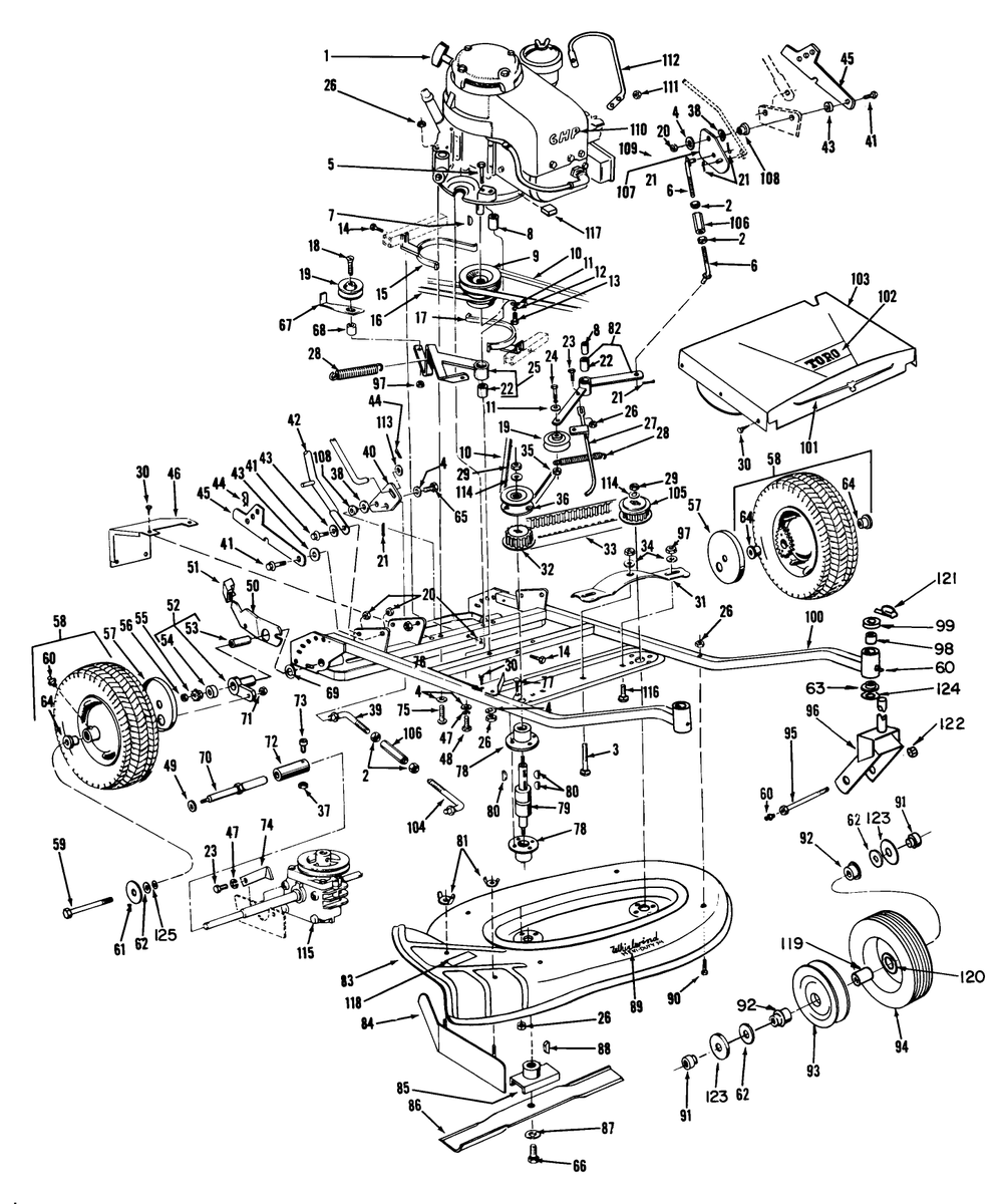 34" Hevi-Duty Parts List Diagram and Parts List for 23301 1000001 - 1999999 Toro Lawn Mower