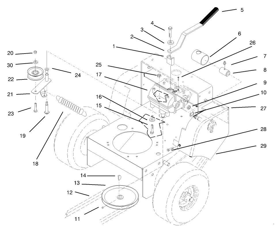 Transmission, Idler, Drive Pulleys & Drive Belt Diagram and Parts List for 30165 890001 - 899999 Toro Lawn Tractor Accessories