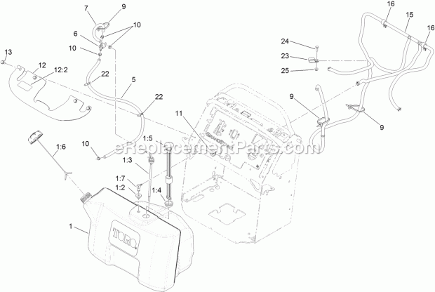 Fuel Tank Assembly Diagram and Parts List for 74588 314000001-314999999 Toro Lawn Mower