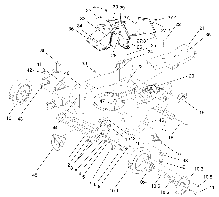 Housing Assembly Diagram and Parts List for 22162 8900001 - 8999999 Toro Lawn Mower