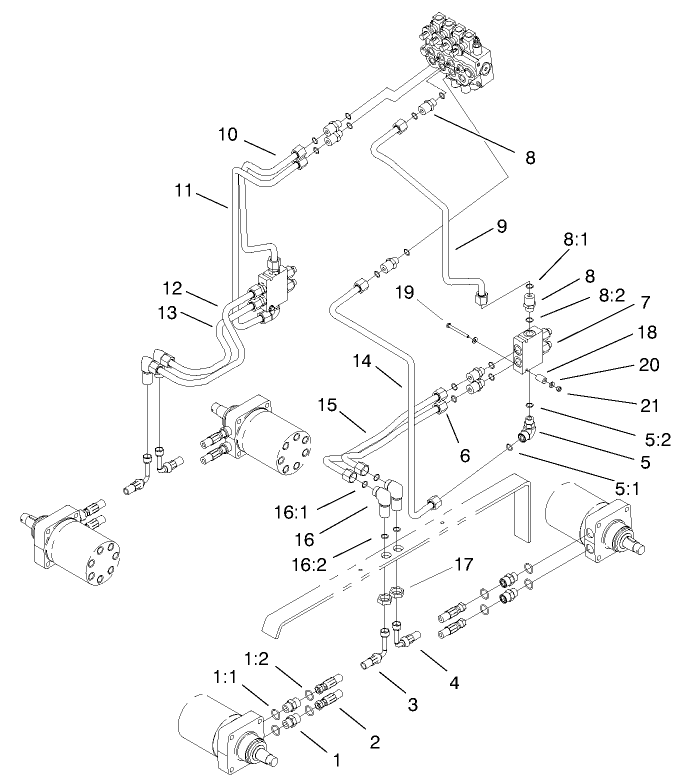 Hydraulic Motor Assembly Diagram and Parts List for 22303 990001 - 999999 Toro Lawn Tractor Accessories