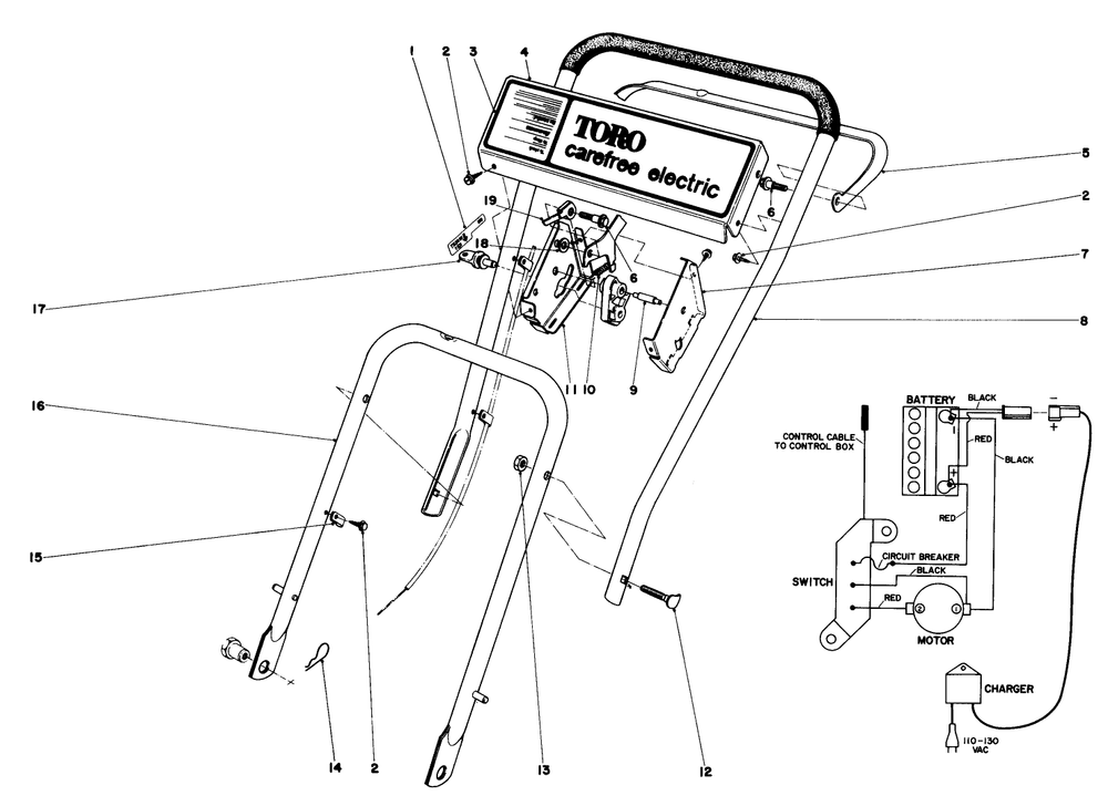 Handle Assembly Diagram and Parts List for 17046 9000001 - 9999999 Toro Lawn Mower