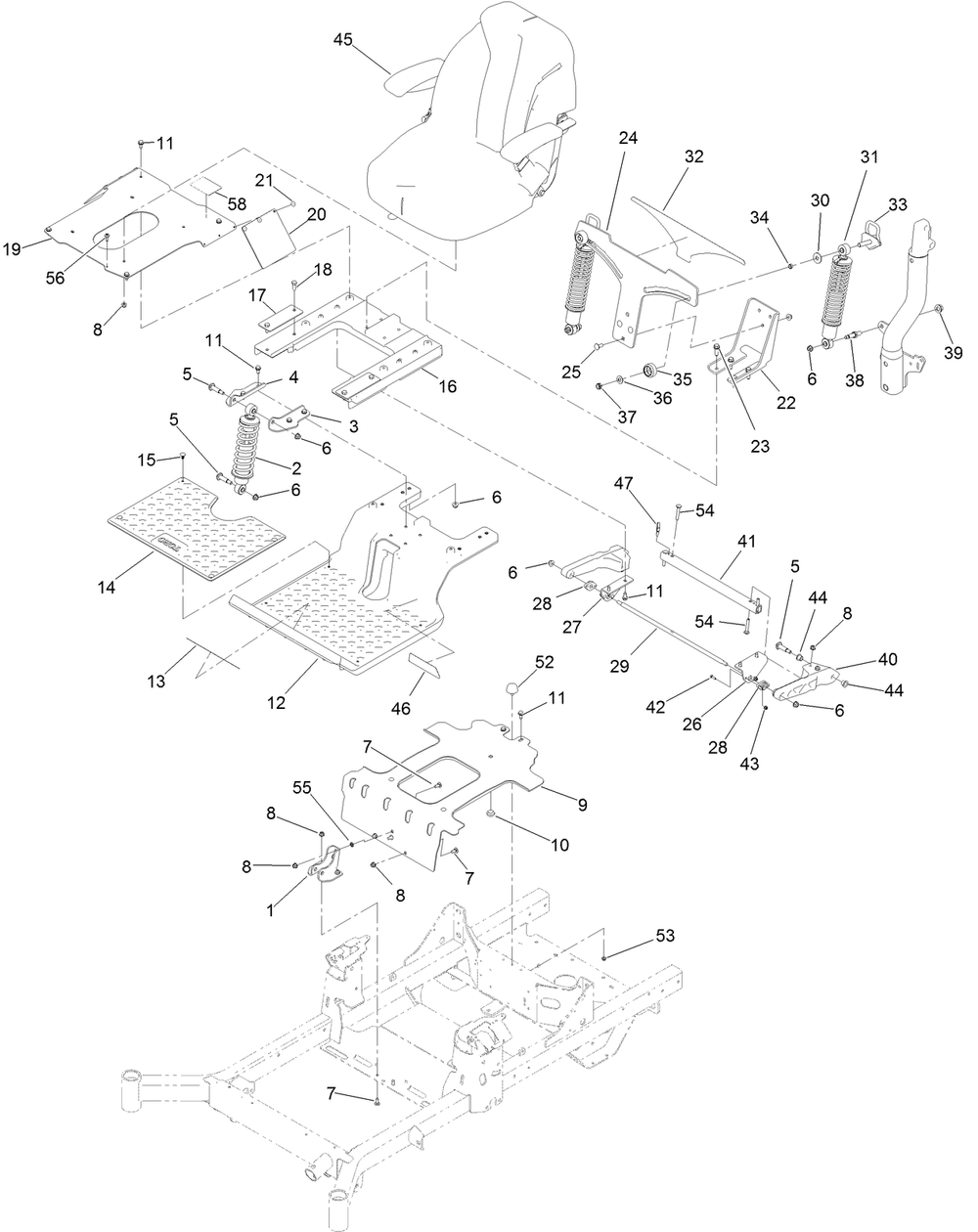Seat Mount Assembly Diagram and Parts List for 74493 407146062-999999999 Toro Lawn Tractor