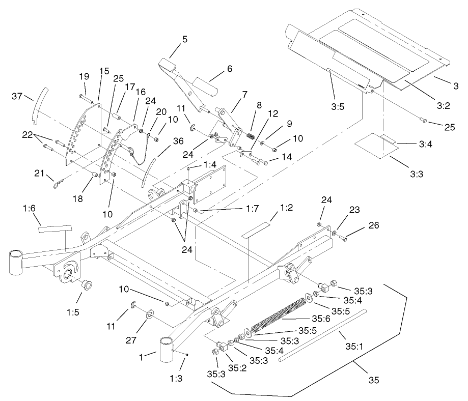 Front Frame Assembly Diagram and Parts List for 74214 (230000001-230006000)(2003) Toro Lawn Mower