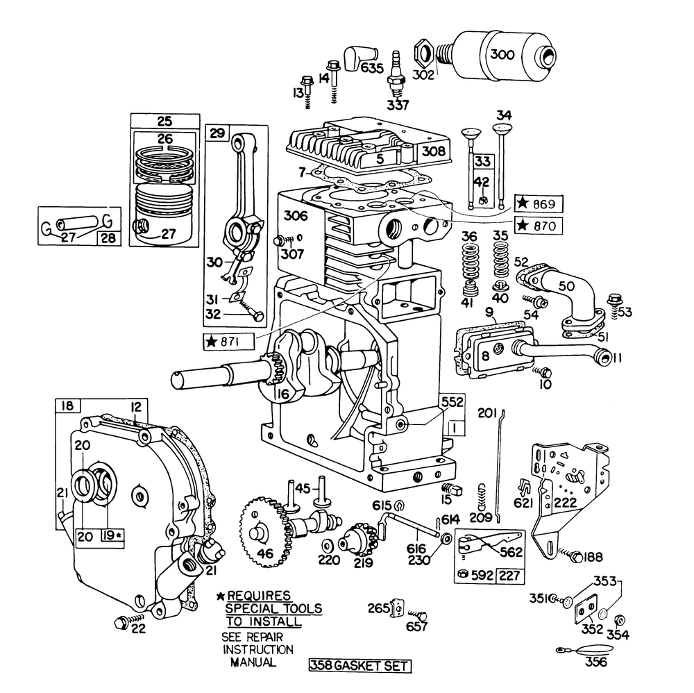 Engine Briggs & Stratton Model No. 190402 Type 0989-01 Diagram and Parts List for 38155 0000001 - 0999999 Toro Snow Blower