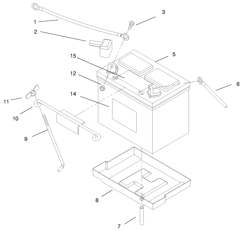 Battery Assembly Diagram and Parts List for 73422 7900001 - 7999999 Toro Lawn Tractor