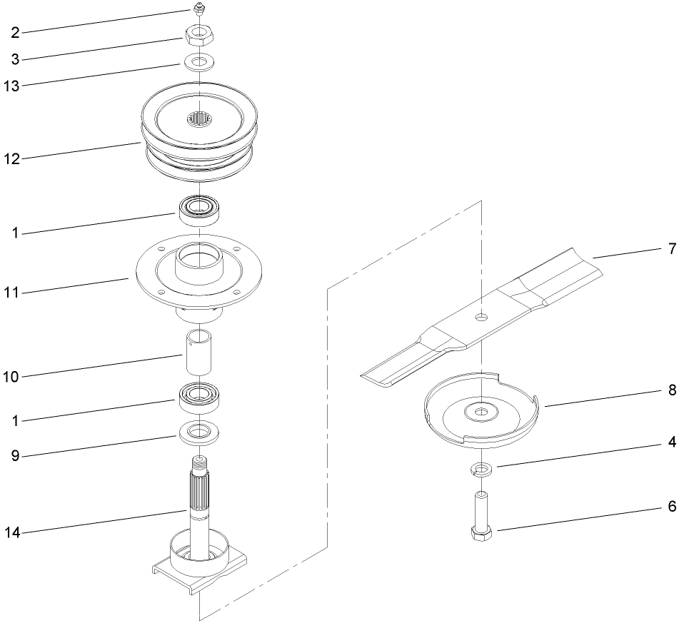 Spindle Housing Assembly 1 Diagram and Parts List for 30299TE (260000001-260999999)(2006) Toro Lawn Mower