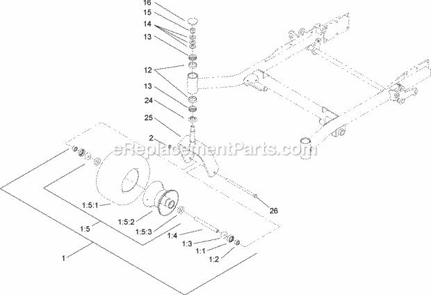 Caster Wheel Assembly Diagram and Parts List for 74265 260000001-260999999 Toro Lawn Mower