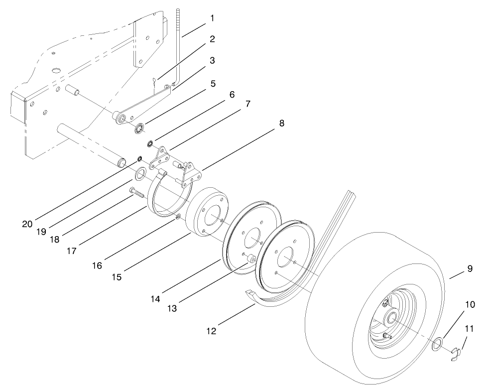 Brake, Wheel Pulley & Wheel Assembly Diagram and Parts List for 30177 795101 - 799999 Toro Lawn Tractor Accessories