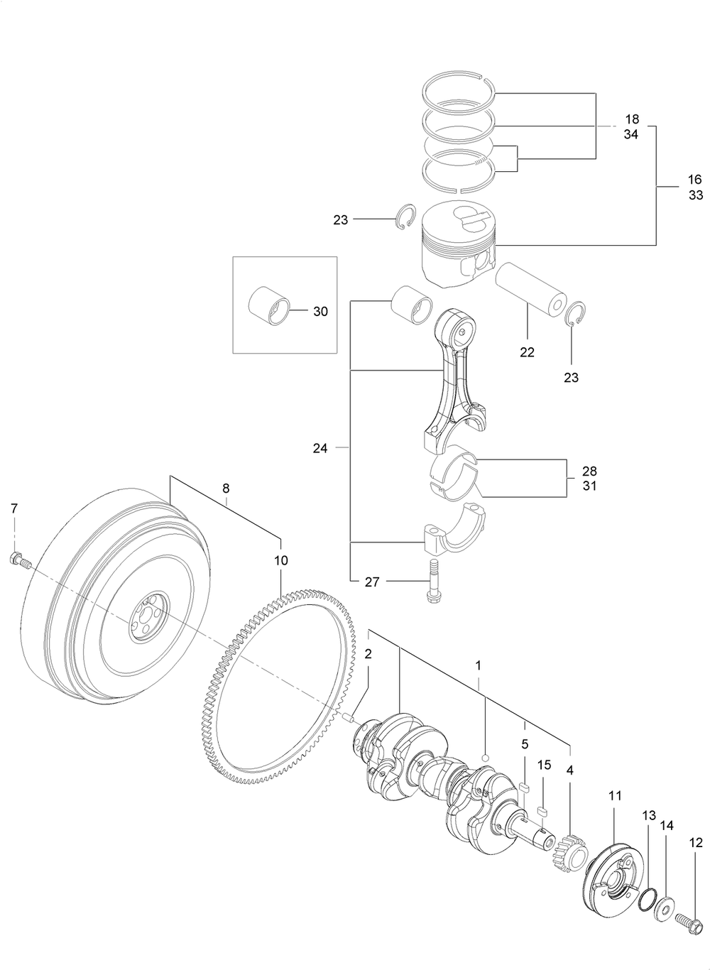 Crankshaft And Piston Assembly Diagram and Parts List for 72028 412410000 - 412699999 Toro Lawn Tractor