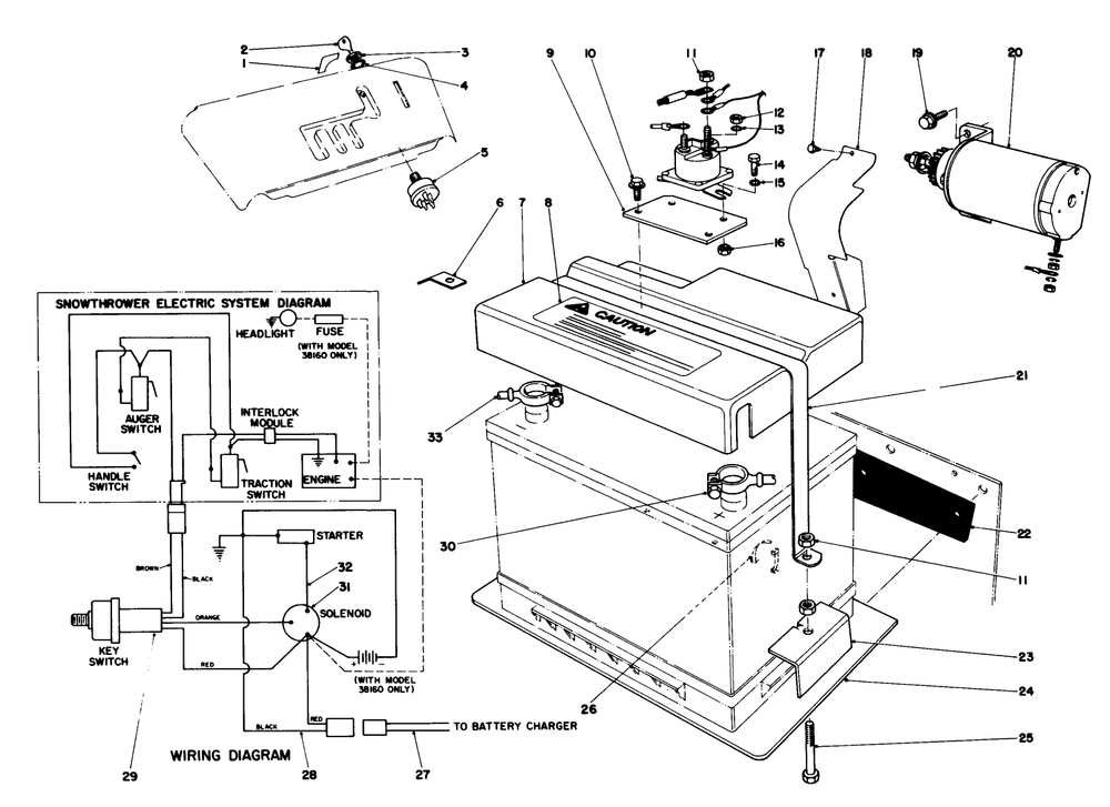 12 Volt Starting Motor Kit 37-4640 (Optional) Diagram and Parts List for 38160 2000001 - 2999999 Toro Snow Blower